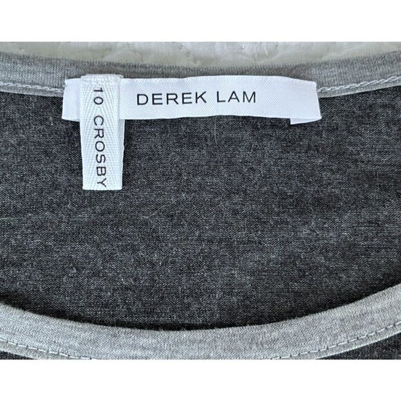 DEREK LAM 10 CROSBY Two Tone Gray Long Sleeve Ruched Sides Tee Shirt Dress Sz S - Picture 4 of 7